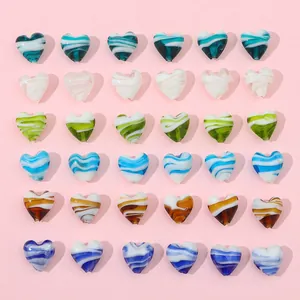 Handmade Lampwork Heart Shaped Beads Colorful Striped Glass Loose Beads For DIY Jewelry Making Bracelet Necklace Accessories