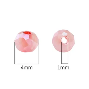 Faceted 4mm pink glass beads for DIY jewelry making with central drill hole design