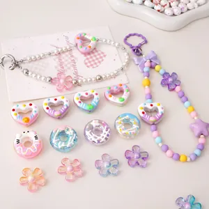 Acrylic Heart Flower Donut Beads For DIY Jewelry Making Colorful Holographic Resin Charms For Handmade Bracelet Necklace Decoration