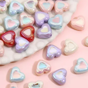 Colorful iridescent acrylic heart beads for DIY jewelry making and handmade crafts