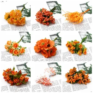 Détails de baies en mousse orange et pistils de fleurs pour accessoires de cheveux DIY