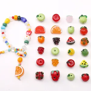 Perles en Vrac en Verre au Chalumeau en Forme de Fruits Fraise Pomme Citron Raisin Pastèque pour Création de Bijoux DIY