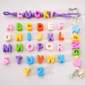 DIY Large Hole Acrylic Alphabet Beads For Jewelry Making Handcraft Phone Chain Bag Charm Accessory Macaron 3D Letter Beads