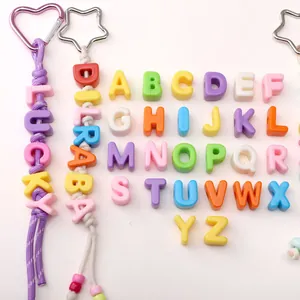 DIY cream acrylic letter beads and handwoven mobile phone strap keychains set
