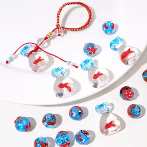 Perles en Verre Lampwork Faites Main Motif Poisson Rouge Étoile de Mer Baleine Thème Océan Perles Vrac pour Bracelet Collier Fabrication de Bijoux DIY
