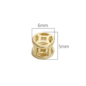 14K gold-plated hollow coin spacer bead for DIY jewelry making, 6mm diameter size