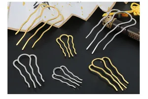 U-shaped wavy hair pins in gold and silver finish with elegant vintage Chinese style
