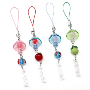 Colgantes de carillón japonés en acetato de cuatro colores con etiquetas de flores