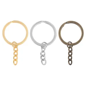 Drie metalen sleutelhangers met 4-schakel kettingen in goud, zilver en brons voor DIY