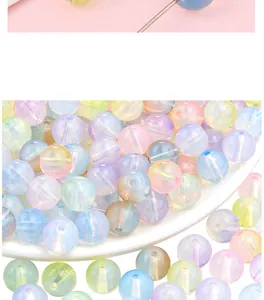 Close-up of pastel mixed color glass beads with aurora iridescent coating for DIY jewelry