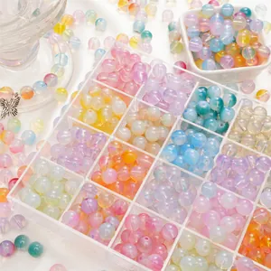 Colorful Aurora Glass Beads 10mm Round Loose Crackle Beads For DIY Jewelry Making Bracelet Necklace Handmade Craft Supplies