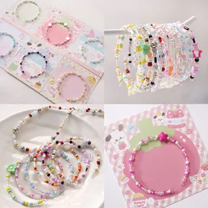 Colorful mixed glass bead jewelry set with flower and star charms in cute packaging