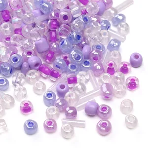 Mixed purple glass seed beads in various shapes and sizes for DIY jewelry making
