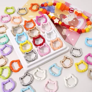 Colorful cat-shaped alloy spring lobster clasps for DIY bag charms and keychains