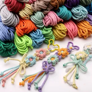 Handmade gradient cotton flower keychain with tassel and colorful novelty clasp