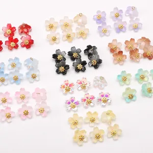 10mm Glass Cherry Blossom Pendants Sakura Flower Charms With Metal Core For DIY Jewelry Making Earring Necklace Handcrafted Material