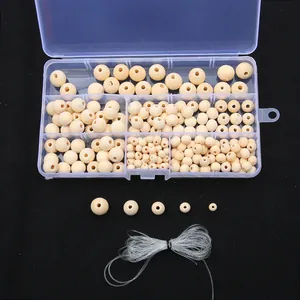 Naturholzperlen Set mit elastischer Schnur und transparenter Box für DIY Schmuckdesign