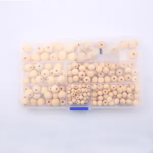 Bastelset mit Naturball-Holzperlen in einer Sortierbox inklusive elastischer Schnur