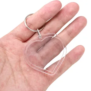 Clear acrylic heart shaped photo keychain for DIY crafts with metal ring and clasp