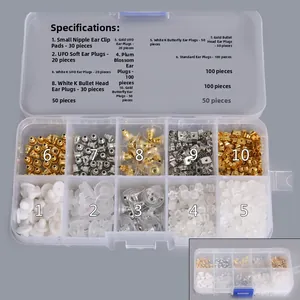 10-grid jewelry box with assorted silicone and metal earring backs for DIY crafts
