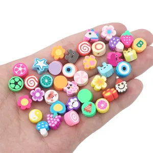 Perles colorées en argile polymère avec motifs de cœur et sourire pour bijoux DIY