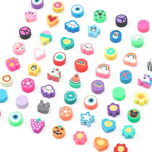 Perles en pâte polymère colorées avec motifs cœur et smiley pour bijoux DIY faits main