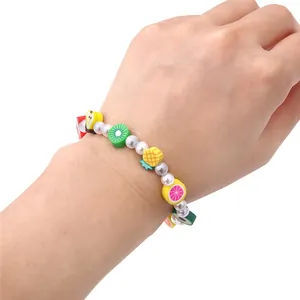 Cute fruit polymer clay beads bracelet with white imitation pearls for DIY jewelry crafts