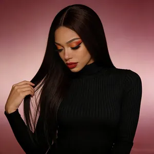 Long straight dark brown synthetic wig with natural shine for women, high-quality front view