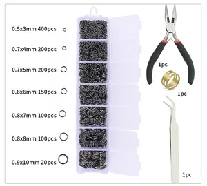 DIY jewelry making kit with gunblack jump rings, pliers, and tweezers in storage box