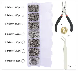 Detailed set of 1170 jump rings in 7 sizes with pliers and tweezers for DIY jewelry making