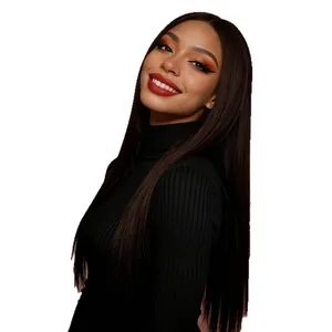 Long straight dark brown synthetic wig with middle part for women, shoulder length