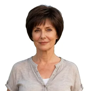 Peluca corta castaño oscuro natural con capas para mujeres de mediana edad estilo bob