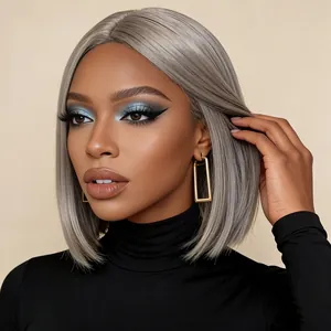 Women's Short Bob Wig Heat Resistant Synthetic Fiber Straight Hair Middle Part Full Wig For Daily Party Cosplay Use