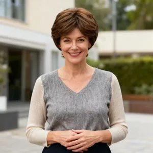 Close-up of deep brown synthetic wig showing natural curly texture and volume
