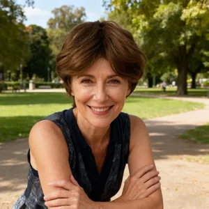 Close-up of short curly brown wig with natural layered texture and realistic fiber shine