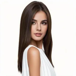 Deep brown long straight hair wig for women with natural texture and soft sheen finish