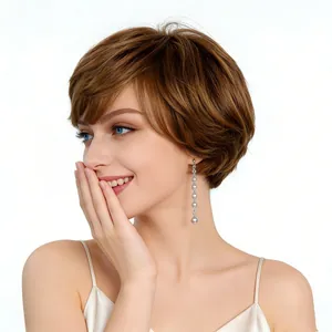 Chic short caramel brown curly bob wig with natural volume for women's fashion