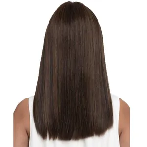 Deep brown long straight wig with middle part and natural shine for women fashion