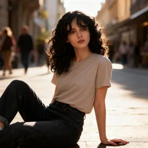 Donna con parrucca lunga riccia con piccole ciocche afro morbide per un look urbano