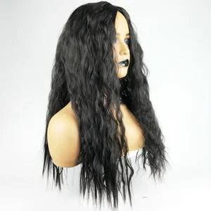 Long black corn wavy synthetic wig for African women with natural volume and texture