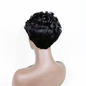 Short black curly afro wig for women and men featuring natural tight coils and waves
