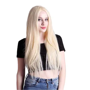 Long straight pale blonde wig for women with middle part and natural sleek finish