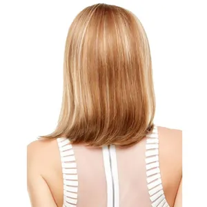 Back view of a blonde straight bob wig with highlights and smooth layered texture