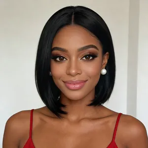 Klassische kurze schwarze Bob-Perücke mit natürlichem Glanz und Mittelscheitel für Damen