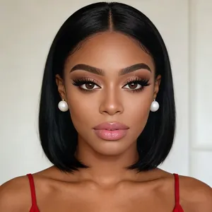 Kurze Gerade Bob Perücke Für Damen Hochtemperatur Synthetikfaser Natürlicher Mittelscheitel Hitzebeständige Mode Alltag Party Perücken