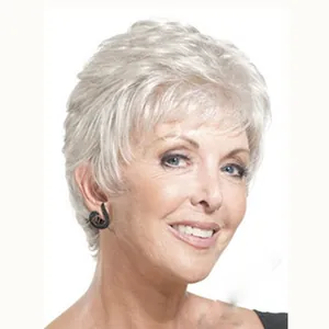 Short layered silver white straight wig for women with a natural textured look