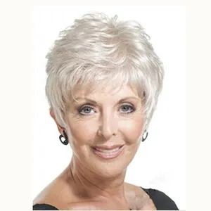 Short White Silver Gray Synthetic Wig For Women Heat Resistant Fiber Layered Pixie Cut Fluffy Straight Daily Hair Wigs