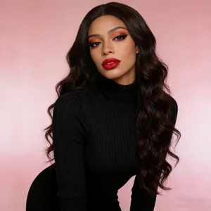 Elegant long brown wavy synthetic wig for women with stylish middle part hairstyle