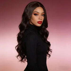 Elegant long wavy synthetic wig for women with center part and deep wave curls