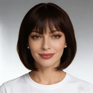 Women Short Straight Bob Wig With Air Bangs Natural High Temperature Synthetic Fiber Hairpiece For Daily Party Fashion